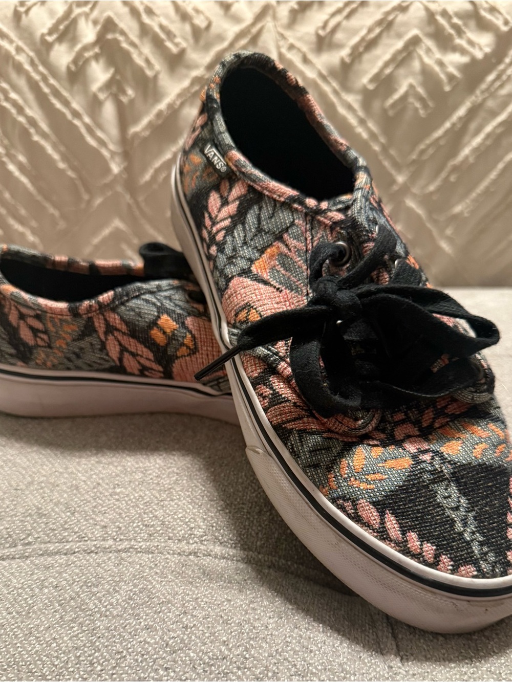 Vans Women's Floral Canvas Sneakers - Black with Pink & Orange Floral Print